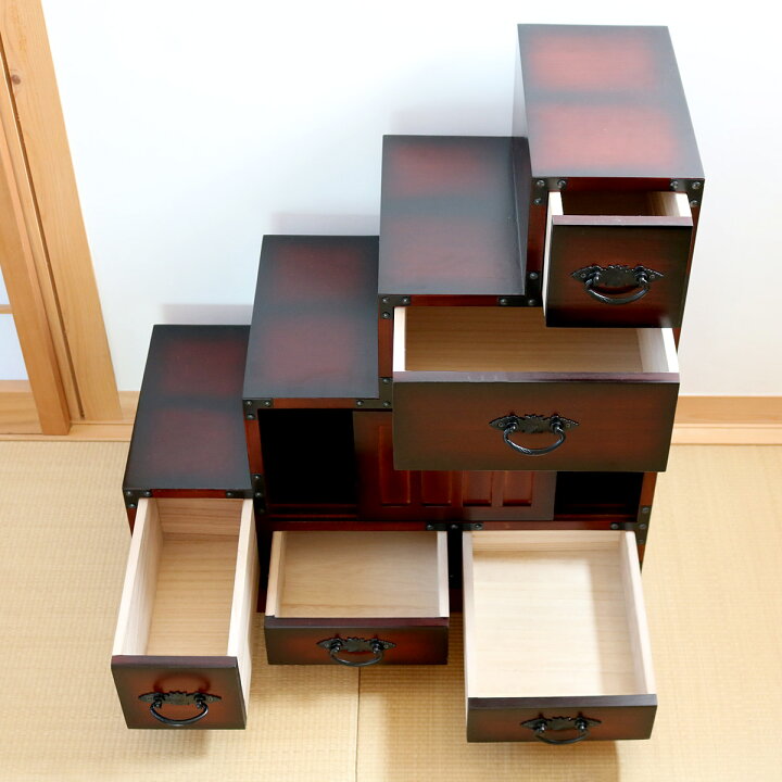 楽天市場】階段箪笥 民芸調 桐製 和タンス 左下がり 幅67cm （ 送料 