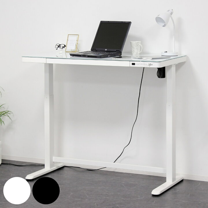 楽天市場】電動昇降式デスク 幅120cm メモリー機能付 ガラス天板 