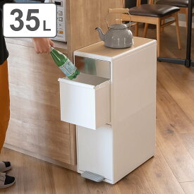 ゴミ箱 35L 分別 スイングステーション ワイド ウッドトップ 2段 （ 35 リットル ダストボックス ごみ箱 キッチン 作業台 ふた付き 分別ゴミ箱 縦型 スリム コンパクト シンプル おしゃれ インテリア 耐熱性 鍋置き ）