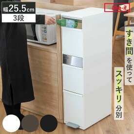 ゴミ箱 55L 幅25.5cm 3段 分別 スイングステーション ワイド （ 55リットル 縦型 ダストボックス ごみ箱 キッチン ふた付き 分別ゴミ箱 スリム ペダル式 シンプル 引き出し おしゃれ スイングふた ペダル 隙間 収納 ）
