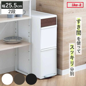 分別ゴミ箱 35L 幅25.5cm 2段 分別 スイングステーションワイド 木目調パネル ( 35リットル 縦型 ダストボックス ごみ箱 キッチン スリム ペダル式 ふた付き シンプル 引き出し スイングふた ペ