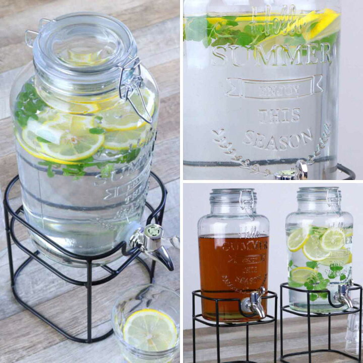 ドリンクサーバー3L スタンド付 ガラス 蛇口付き （ 梅酒 果実酒 ウォーターサーバー ガラス瓶 ガラス製 瓶 ドリンクディスペンサー サングリア  ジュース作り ） | リビングート　楽天市場店