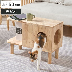 キャットハウス 収納 サイドテーブル 高さ50cm キャットキューブ NATURAL SIGNATURE （ 猫ハウス ミニテーブル ソファサイド ベッドサイド 収納スペース付き 木製 天然木 ナイトテーブル コーヒーテーブル ベッドテーブル ネコ家具 ）