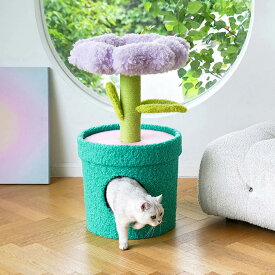 キャットタワー Pot Pet House PURPLE ZEZE 猫ハウス （ 猫タワー 据え置き 低層 爪とぎ キャットハウス ベッド かわいい インテリア ペットハウス ペットベッド クッション付き 猫 ねこ 遊び場 ストレス解消 ）