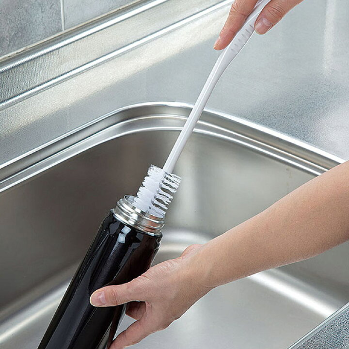 ボトルブラシ MK スリムボトル洗い くろまめ ( ボトルブラシ ロングブラシ シンク用品 白 ホワイト 水筒洗いブラシ キッチン掃除用 キッチン清掃用 柄付きスポンジ KUROMAME ) リビングート ミニブラシ MK 中栓洗い くろまめ ( ボトルブラシ キッチン用ブラシ シンク用品 )