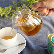 ティーポット 450ml 茶こし付き フリル 耐熱ガラス （ 電子レンジ対応 紅茶ポット ストレーナー 茶こし …