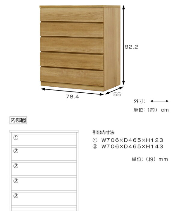 楽天市場】クローゼットチェスト 5段 日本製 Fit 奥行き55cm 幅79cm 