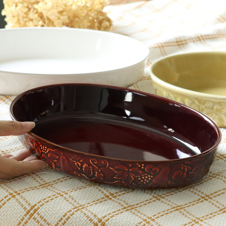 楽天市場】グラタン皿 30cm LL 楕円 レリーフグラタン 陶器 （ 食洗器 