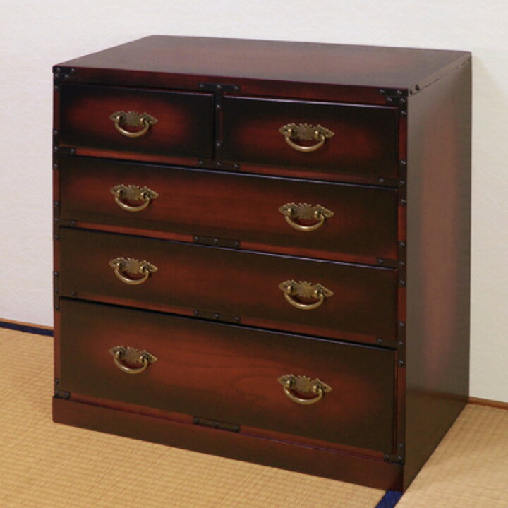 楽天市場】チェスト 4段 民芸調たんす 古美調引手 幅67cm （ 送料無料  