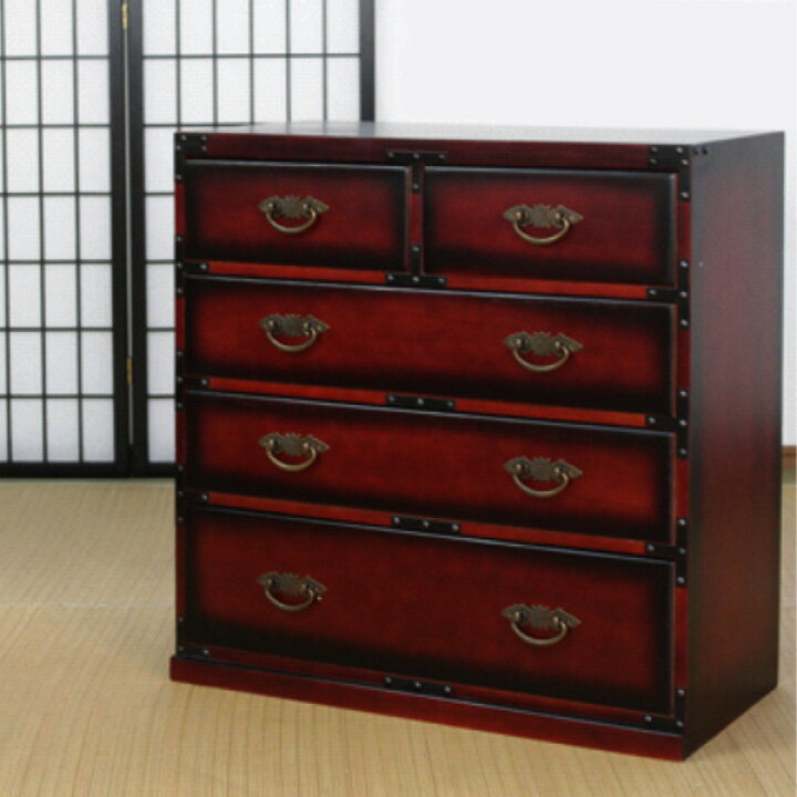 楽天市場】チェスト 4段 民芸調たんす 古美調引手 幅67cm （ 送料無料 