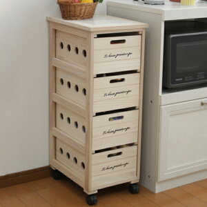 キッチンストッカー 4段 桐製 タイルトップ 幅30cm ( 送料無料 キッチン収納 収納ラック 収納 ワゴン ラック キッチンワゴン スリム 野菜ストッカー 木製 北欧 桐 タイル おしゃれ 完成品 )