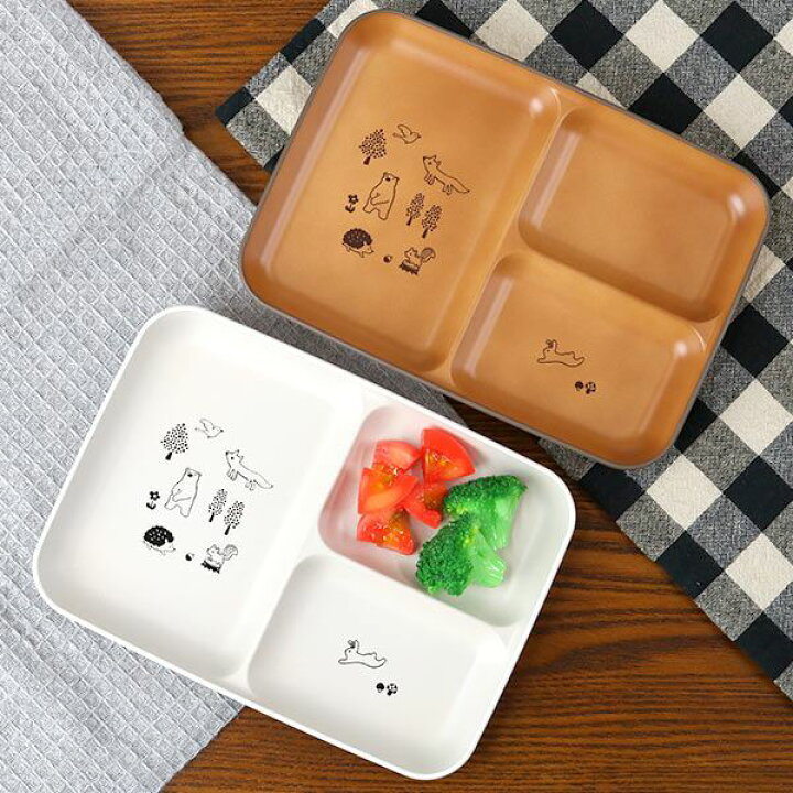楽天市場 ランチプレート 子供用 15cm 森の仲間たち 子供用食器 プラスチック 日本製 食洗機対応 電子レンジ対応 ランチ皿 子供 仕切り皿 四角 仕切皿 子ども キッズ ワンプレート おしゃれ リビングート 楽天市場店