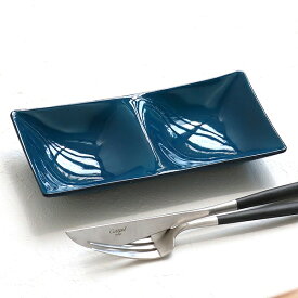 仕切り皿 17cm 藍彩 プラスチック ツープレート 皿 食器 山中塗り 日本製 （ 食洗機対応 電子レンジ対応 薬味皿 仕切り 角 角皿 薬味 タレ 仕切 醤油皿 割れにくい ）