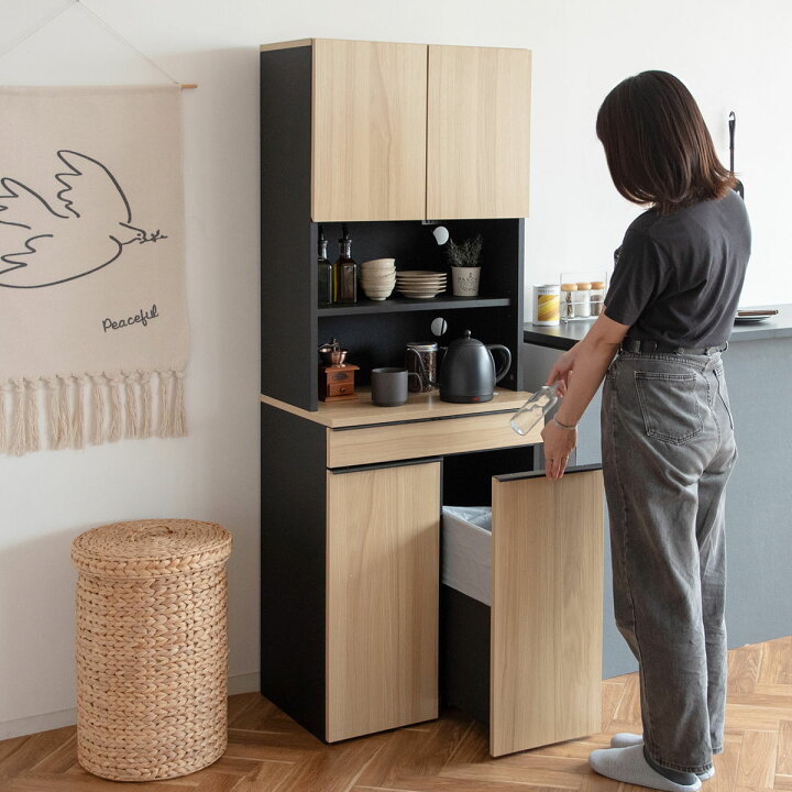 楽天市場】食器棚 45Lゴミ箱 一体型 幅60cm ダストボックスラック 