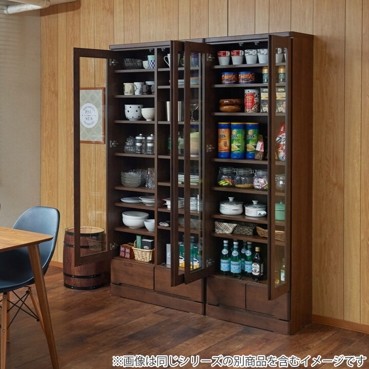 楽天市場】食器棚 カップボード 天然木 幅60cm 薄型ハイタイプ 完成品 