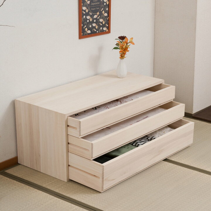 楽天市場】桐タンス 幅100.5cm 3段 組み合わせ 白木 無塗装 （ 桐 