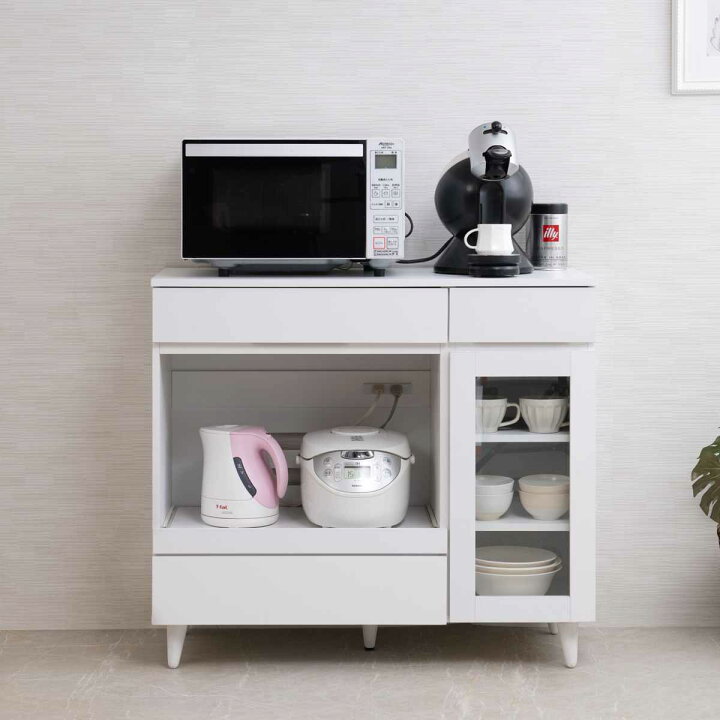 楽天市場】キッチンカウンター 幅90cm レンジ台 スライド棚 2口 