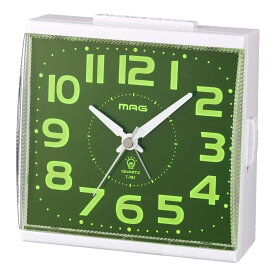 目覚まし時計 MAG 自動点灯目覚まし時計 アンドン （ 時計 置き時計 アナログ めざまし時計 置時計 とけい クロック コンパクト シンプル アナログ時計 アラームクロック ライト機能 寝室 卓上 ホワイト ）