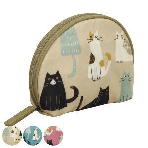 ポーチ シェルポーチ ネコ 化粧ポーチ ( マルチポーチ コスメポーチ 猫 ねこ 動物 丸 マチあり ポケット 仕切り 撥水 ファスナー トラベル 小物 化粧品 コスメ 財布 持ち運び おしゃれ かわ