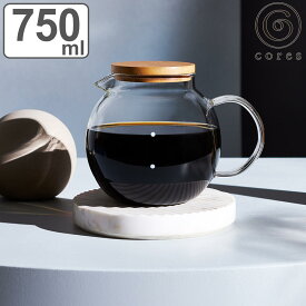 Cores コーヒーサーバー 750ml 6カップ用 クリアガラスサーバー （ コレス 食洗機対応 電子レンジ対応 ガラスサーバー ドリップサーバー コーヒーポット ティーポット ふた付き 竹 目盛り付き ティータイム おしゃれ ）