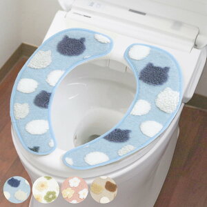 便座シート ふわりんこ貼るだけ便座シート 便座クッション ( 便座 カバー シート 抗菌 防臭 消臭 便座マット 貼るだけ ふんわり 洗える U型 O型 洗浄暖房型 洗濯OK フラワー ネコ クマ 滑り止