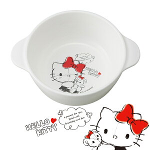 スープ皿 ハローキティ スケッチデザイン 持ち手付き 子供用 キャラクター ( 食洗機対応 子供用食器 お碗 離乳食グッズ 食器 プラスチック製 ベビー用 ベビー食器 キティ KITTY )