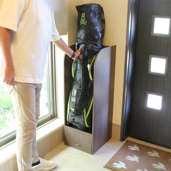 楽天市場】ゴルフバッグスタンド 木製 引出し付 約幅35cm （ ゴルフ 