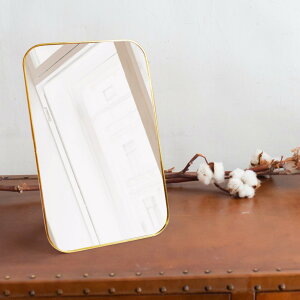 スタンド&ウォールミラー 真鍮ミラー 18×27.5cm 角丸 オディエ ( スタンドミラー 卓上 ミラー 鏡 壁掛け 角度調節 アンティーク調 ゴールド おしゃれ インテリア )