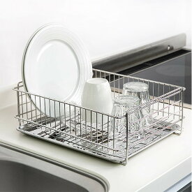 水切りラック どこでも置けるトレー付き ステンレス製 アットアクア （ 水切りかご 水切りカゴ 水切りバスケット スライドトレー付き ディッシュラック シンク上 シンクサイド 水切り 洗い物 食器洗い 乾燥 ）