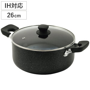 両手鍋 26cm 深型 IH対応 ママディナー 大型鍋 ( ガス火対応 オール熱源対応 鍋 両手なべ 金属ヘラOK ふっ素加工 フッ素加工 26センチ フッ素コーティング アルミ製 大きい鍋 なべ 蓋付き フタ