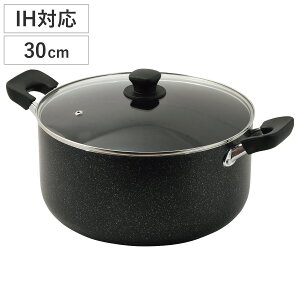 両手鍋 30cm 深型 IH対応 ママディナー 大型鍋 ( ガス火対応 オール熱源対応 鍋 両手なべ 金属ヘラOK ふっ素加工 フッ素加工 30センチ フッ素コーティング アルミ製 大きい鍋 なべ 蓋付き フタ