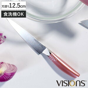 ペティナイフ 12.5cm VISIONS 食洗機対応 ( 果物包丁 果物ナイフ 小型包丁 洋包丁 ナイフ オールステンレス 12.5センチ 錆びにくい 切れ味抜群 調理小物 調理道具 下ごしらえ用品 ピンク おしゃ