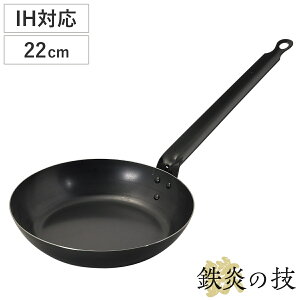 鉄フライパン 22cm IH対応 鉄炎の技 日本製 ( ガス火 IH 対応 炒め鍋 いため鍋 片手鍋 22センチ 鉄鍋 鉄なべ 本格的 調理器具 アウトドア キャンプ )