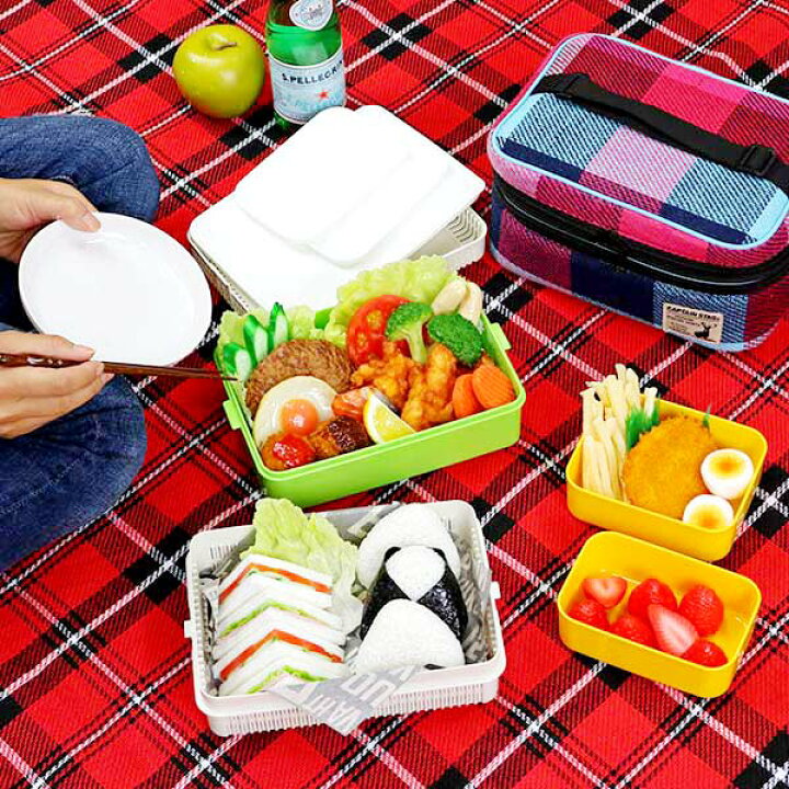ピクニックランチボックス お弁当箱 起毛ファミリーランチボックス キャプテンスタッグ ３〜４人用 （ お重 行楽ランチセット 行楽弁当箱 ）