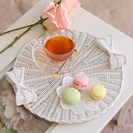 籐 トレイ お盆 姫系 fiore 幅33cm （ 送料無料 ラタン お菓子皿 インテリアトレー 食器 トレー プレート 台 白 ホワイト アクセサリートレー 小物 アクセサリー 皿 ロマンティック おしゃれ 可愛い かわいい ）