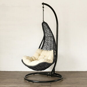 ハンギングチェア 1人用 アジアンリゾート風 クッション付 カゴ幅81cm ( ガーデンファニチャー パーソナルチェア ハンモックチェア スイングチェア 一人がけ ラタン調 イス チェア エッグソ