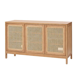 キャビネット ラタン チーク無垢材 KAGOME 120cm幅 ( 送料無料 収納 棚 扉付き 籐編み かごめ 天然木 籐製 脚付き リビング収納 チェスト サイドキャビネット フリーボード 収納棚 木製 ナチュ