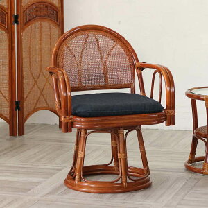 籐 回転チェア ラタン製 クッション付 座面高40cm ( 送料無料 ラタン チェア 回転座椅子 椅子 チェアー イス いす 回転式 回る ダイニングチェア 肘掛け付き アーム付き )