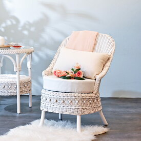 籐 ソファ 幅55cm シングルソファ 1人掛け ラタン製 fiore （ 白家具 ラタン家具 姫系 パーソナルチェア ソファー チェア フィオーレ 椅子 イス チェアー ホワイトウォッシュ 一人用 一人掛 1人 ）
