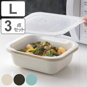 ザル&ボウル3点セット L 角型 蓋付き 電子レンジ対応 食洗機対応 つみ重ねザルバット 日本製 ( ざる ザル 角ざる 水切りざる 積み重ね バット コランダー ボウル キッチン用品 調理用ボー