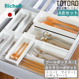 カトラリーケース 4点セット トトノ 引き出し用 カトラリーポケット 4サイズ （ totono カトラリートレー ツールケース カトラリー収納 日本製 抗菌 引出し収納 キッチン収納ケース 整理 組み合わせ スライド 整理ケース シンク収納 ）