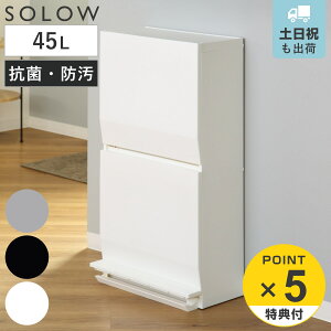 【レビュー特典付き】 ゴミ箱 SOLOW 通路で使えるペダル分別ストッカー 45L 2段 ( ごみ箱 45リットル ソロウ ペダル式 フラップ式 ふた付き 分別 キャスター付き スリム 幅45 キッチン 角型 ホ