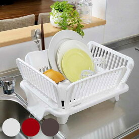 水切りかご 水が流れる たためる水切り 流 横型 （ 水切りラック 水切りカゴ プラスチック製 水切りバスケット シンクサイド 折りたたみ カトラリーポケット付き 自動排水 水切りトレー 水切り キッチン 用品 ）