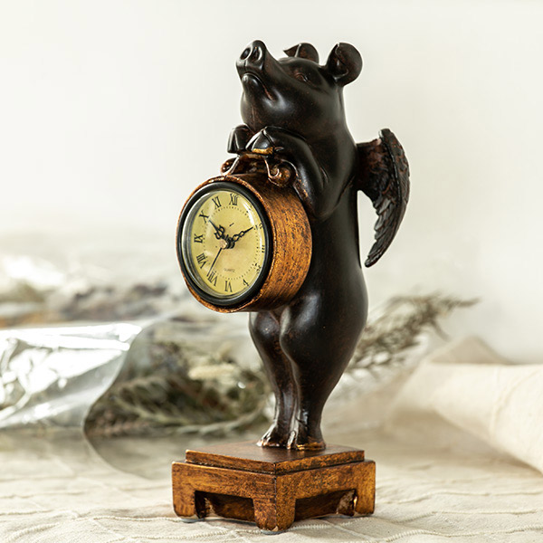 置き時計 ぶたのオブジェ時計 アナログ アンティーク （ 置時計 時計 インテリア おしゃれ 雑貨 卓上 とけい クロック ぶた アニマル ） |  リビングート　楽天市場店