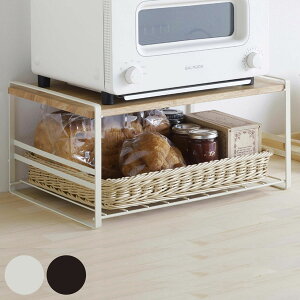 キッチンラック 木棚トースターラック ( バスケット付き スチール 日本製 燕三条 トースターラック 家電ラック トースター用ラック 収納ラック キッチン収納 オーブントースターラック ト