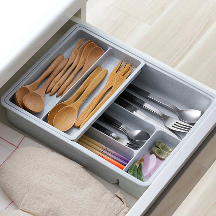 楽天市場】カトラリーケース スライド式抗菌整理トレー グレー （ 抗菌  