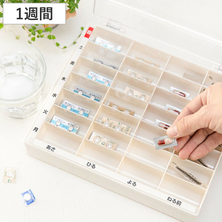 楽天市場 薬 カレンダー 1週間 ライフ エイド くすり整理キープケース 1日4回分 薬ケース 薬箱 薬収納 ピルケース くすりケース 薬入れ 飲み忘れ 防止 お薬 服用 投薬 管理 整理 サプリメント 間違え 介護 くすり 引き出し 滑り止め リビングート 楽天市場店