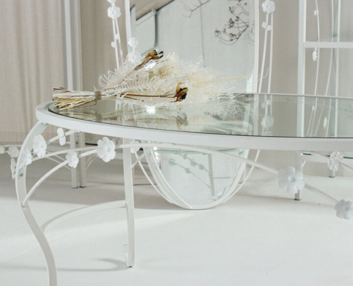 楽天市場】ローテーブル ロートアイアン ガラス天板 姫系 ブルーム 約  