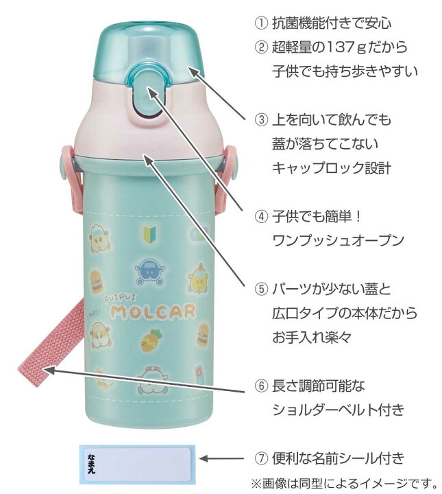 楽天市場 水筒 キッズ 480ml 抗菌 直飲み プラスチック Puipuiモルカー ふんわりクレヨン プイプイモルカー 食洗機対応 ワンタッチ 子供用水筒 Ag 銀 軽量 子供 食洗機ok 直のみ ワンプッシュ 幼稚園 保育園 子供用 ダイレクトボトル リビングート 楽天市場店