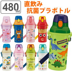 水筒 キッズ 480ml 抗菌 プラスチック 直飲み （ 食洗機対応 AG 銀 ワンタッチ ノンキャラ 軽い ダイレクトボトル 子供 食洗機OK 直のみ 軽量 幼稚園 保育園 子供用 ワンプッシュ キャップロック ショルダーベルト付き ）